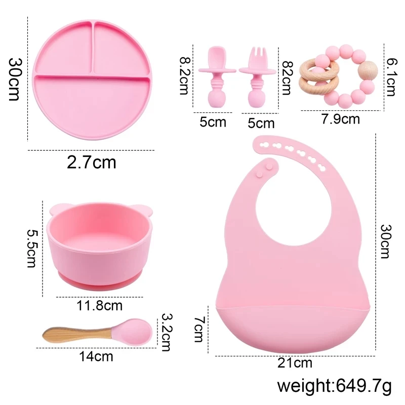 

7PCS Baby Feeding SetFood Grade Baby Silicone Fork Spoon Dishes Plate Bowl Baby Feeding Supplies Children's Tableware BPA Free