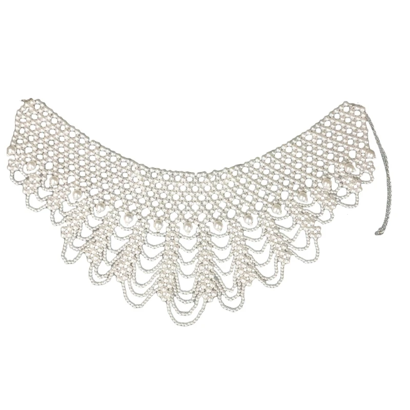 

Detachable Blouse Fake Collar Elegant Faux Pearl Beaded False Collars Choker NecklaceSummer Cloth Accessory
