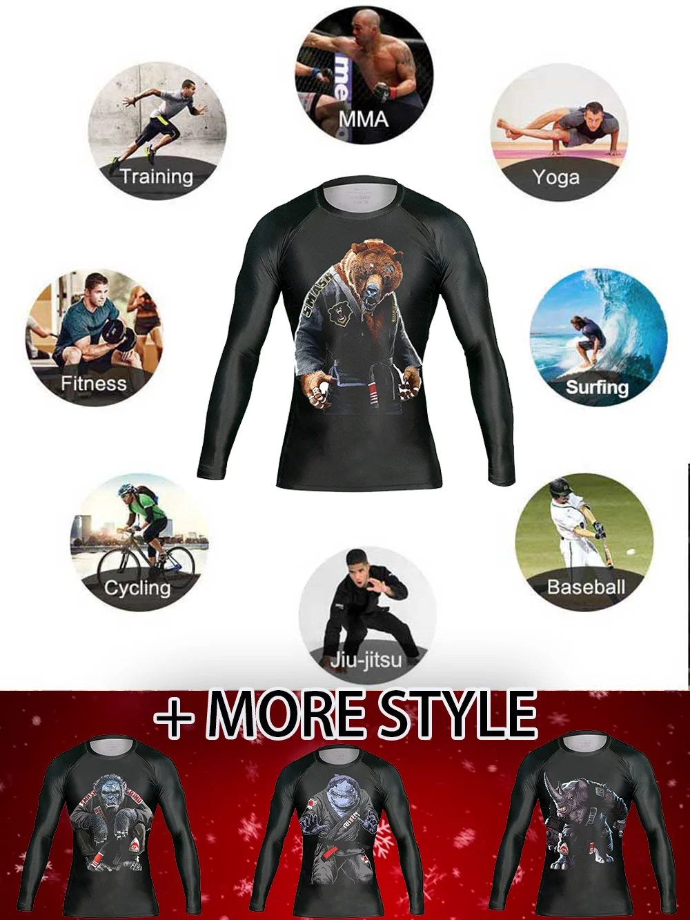 Men animal Muscle Undershirt Breathable Long Sleeve Fight Wear | Cycling Jerseys