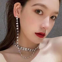 novelly rhinestone multilayer choker necklace connection ear chain jewelry for women sexy crystal clavicle chain collar necklace