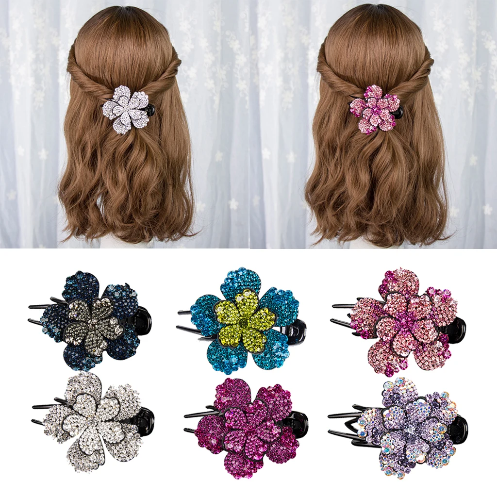 

Women's Flower Rhinestone Hair Clips Claws Slide Grips Hair Accessories Wedding