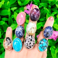 komi 1pcs natural gemstone inlaid ring geometric turquoise pink spar sandstone women knuckle open ring popular accessories