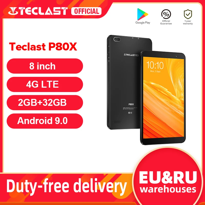 

Teclast P80X 8 inch Tablet Android 9.0 4G Phablet SC9863A Octa Core 1280*800 IPS 2GB RAM 32GB ROM Tablet PC Dual Cameras GPS