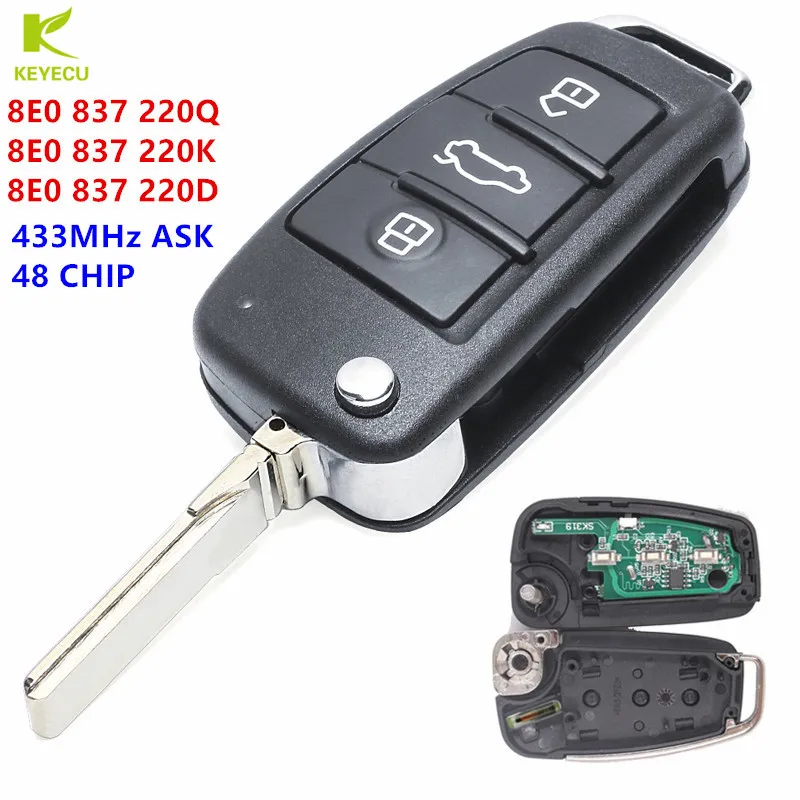 Запасной 3 кнопочный Выкидной дистанционный ключ KEYECU 433 МГц с чипом ID48 TP25 для AUDI A4