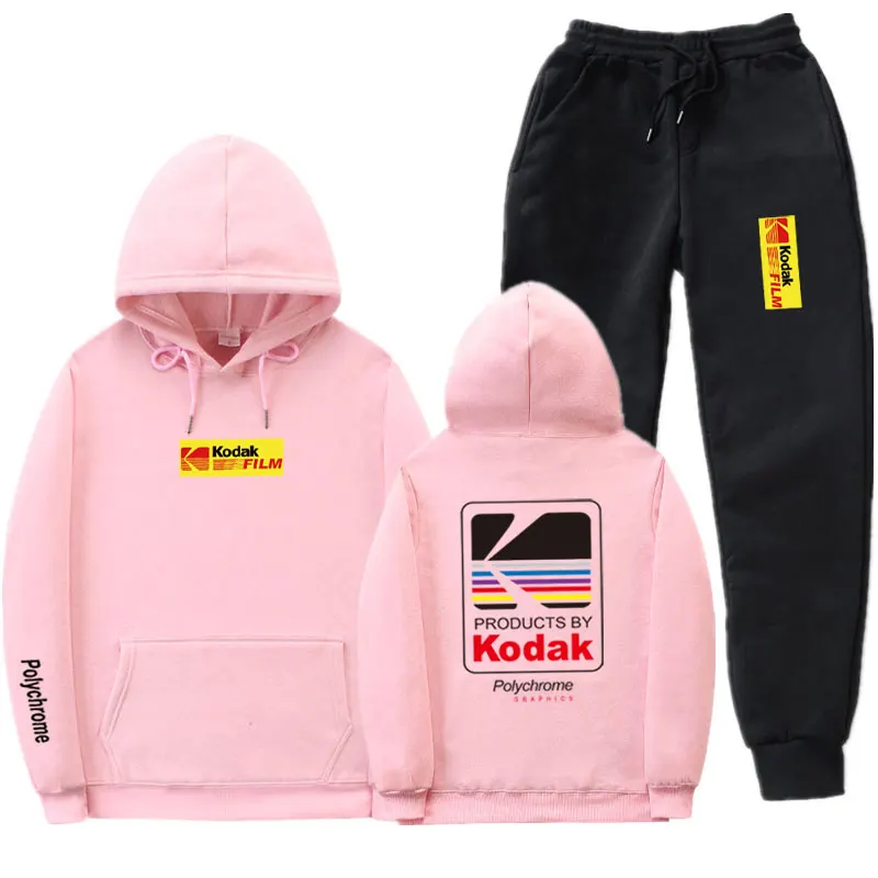 Pink MK98 Японский уличная Толстовка Комплект Спортивный костюм для мужчин термальная спортивная одежда наборы Kodak толстовки и брюки Повседневный свитер спортивный костюм - Цвет: Pink MK98