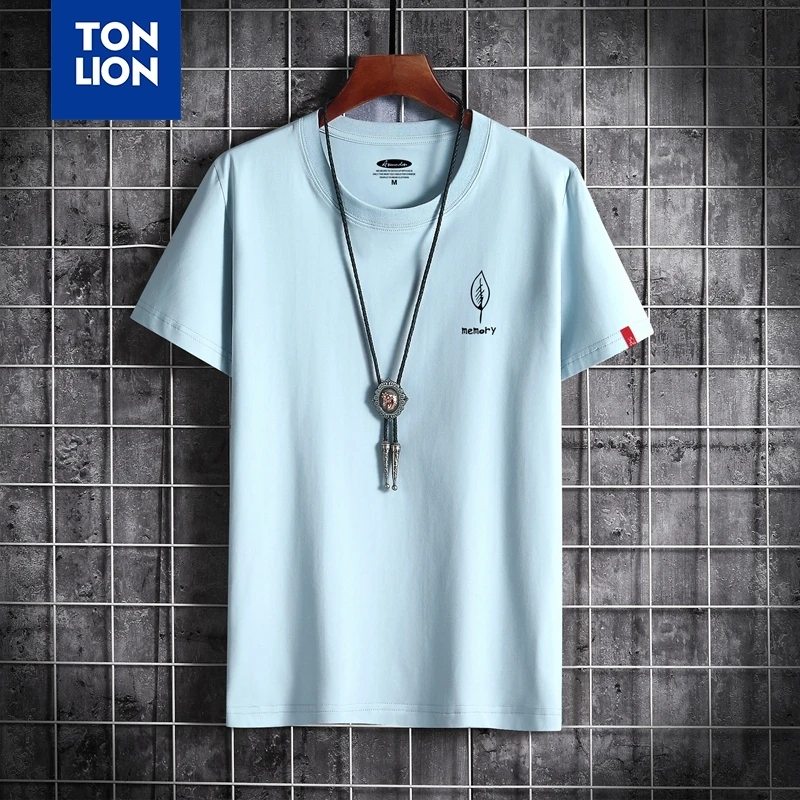 Футболка мужская с круглым вырезом маленький принт листьев 100% хлопок удобная