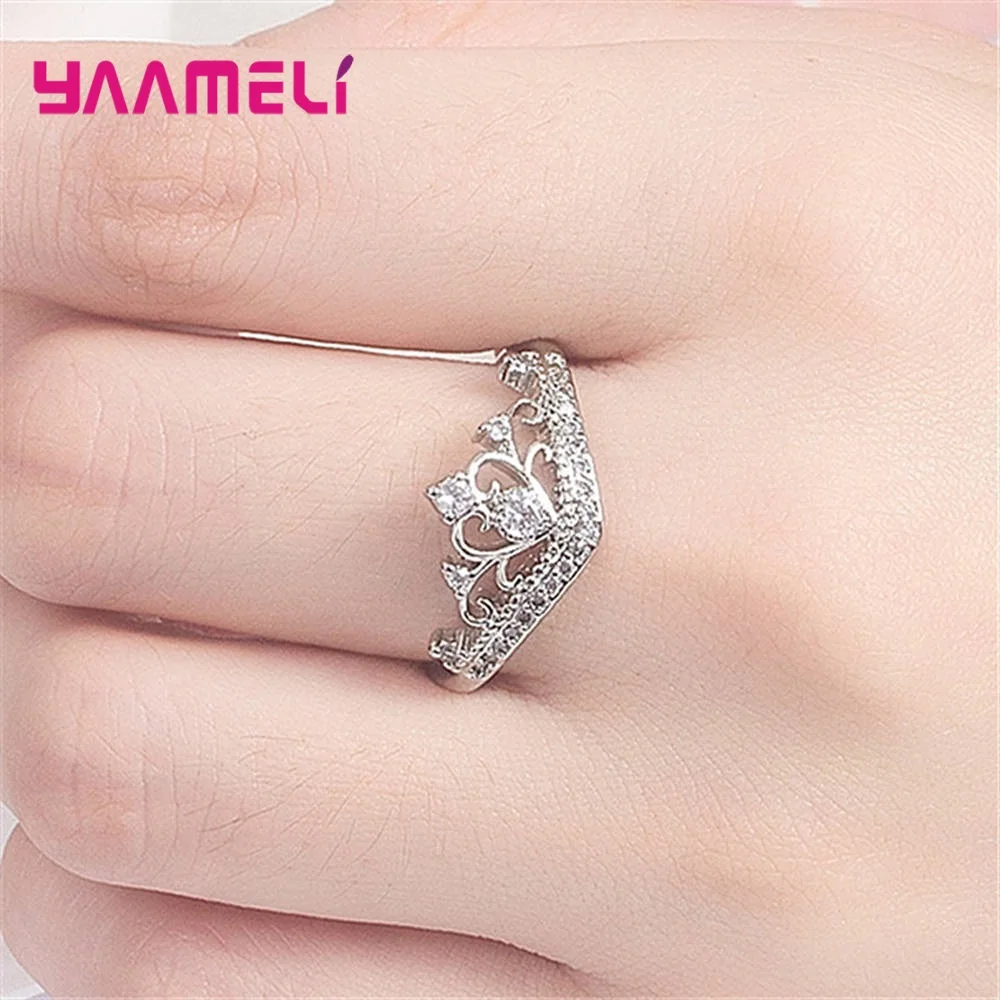 Королева Принцесса Корона Кольца для женщин Женские Твердые 925 пробы серебро AAA