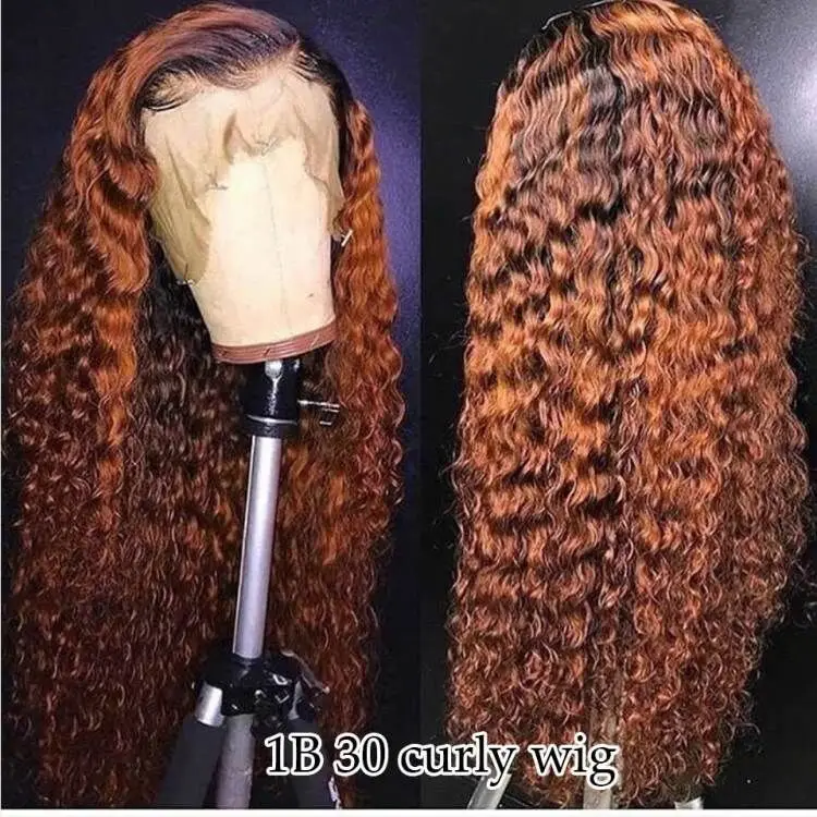 1B30 Color Wig 13x6 150% эффектом деграде(переход от темного к Мёд блондинка красный бордовый Цвет Синтетические волосы на кружеве вьющиеся парики из натуральных волос для черный Для женщин предварительно вырезанные бразильские Волосы remy - Цвет: 1B30 Color Wig