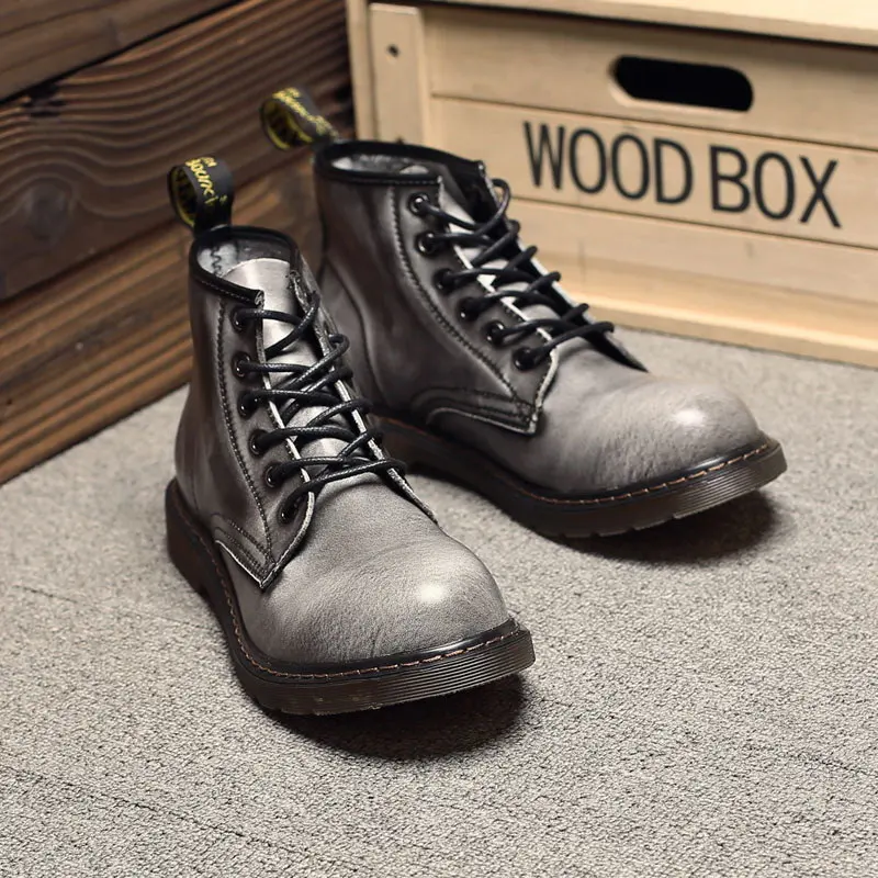 

ERRFC British Designer Mens Ankle Boots Fashion Round TOe Lace Up Work Safety Boots For Man Business Leisure Leather Shoes 38-47