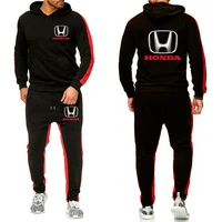 tracksuit men honda car logo casual fashion harajuku print sweatshirtpant 2pcs fleece sport suit running fitness clothes