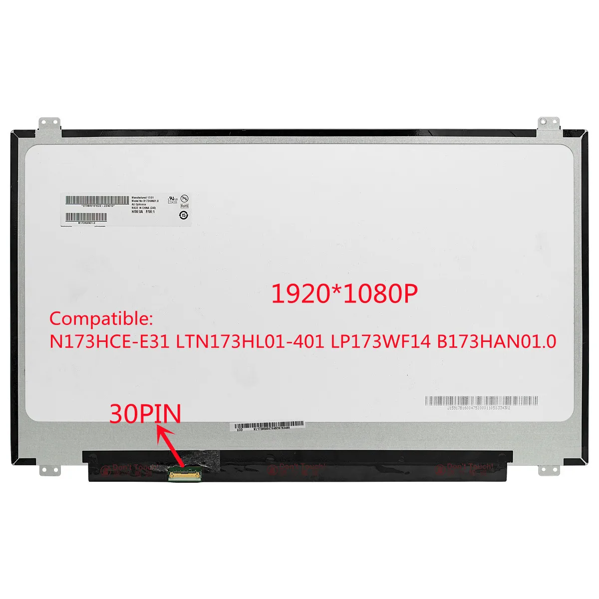 

17.3 Inch Laptop LCD Screen, LP173WF4-SPF1, N173HCE-E31, B173HAN01.0, FHD, 1920x1080, EDP