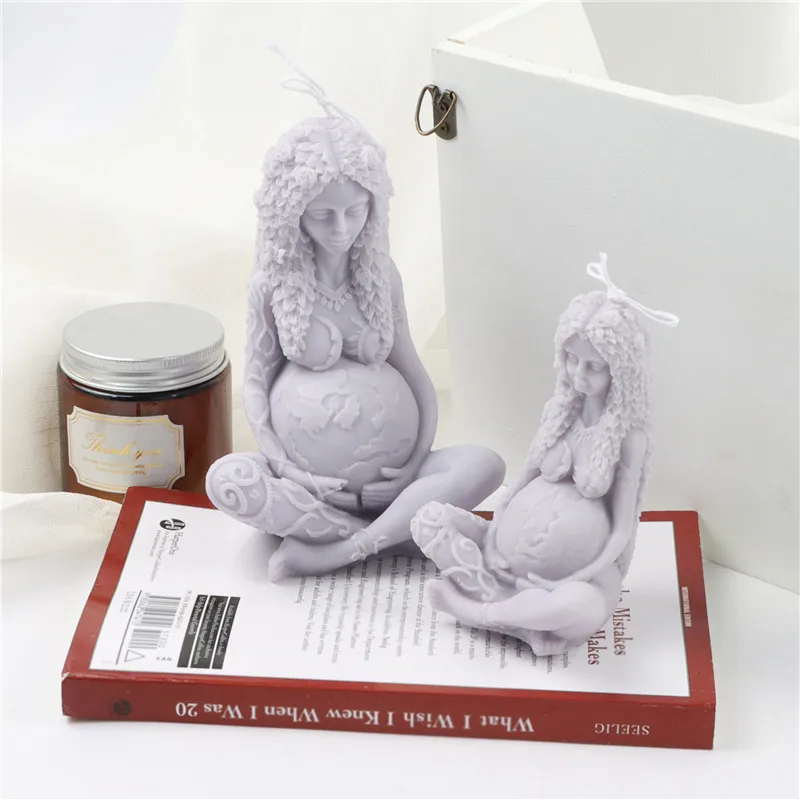 Hot Sell Silicone Earth Mother Candle Moulds Stereo Gentle Woman Home Ornament Handmade Gaia Goddess Plaster Statue Decor Mold
