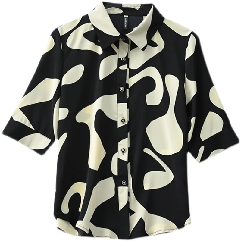 

Luxury Plus Size 2XL Office Lady Mix Color Shirt Womens 2021 New Spring Black White Chiffon Blouse Women Slim Fit Bottoming Tops