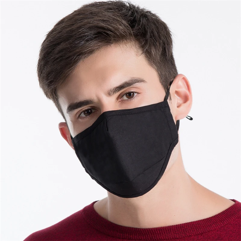

12pcs New Wasable Black Mask Mouth Face Mask Anti PM2.5 Dust Mouth Mask Activated Carbon Filter Mask Fabric Cotton Face Masks