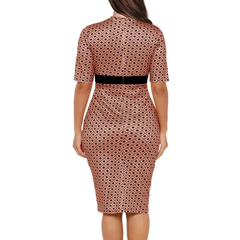 Женское элегантное винтажное платье карандаш облегающее с круглым вырезом и