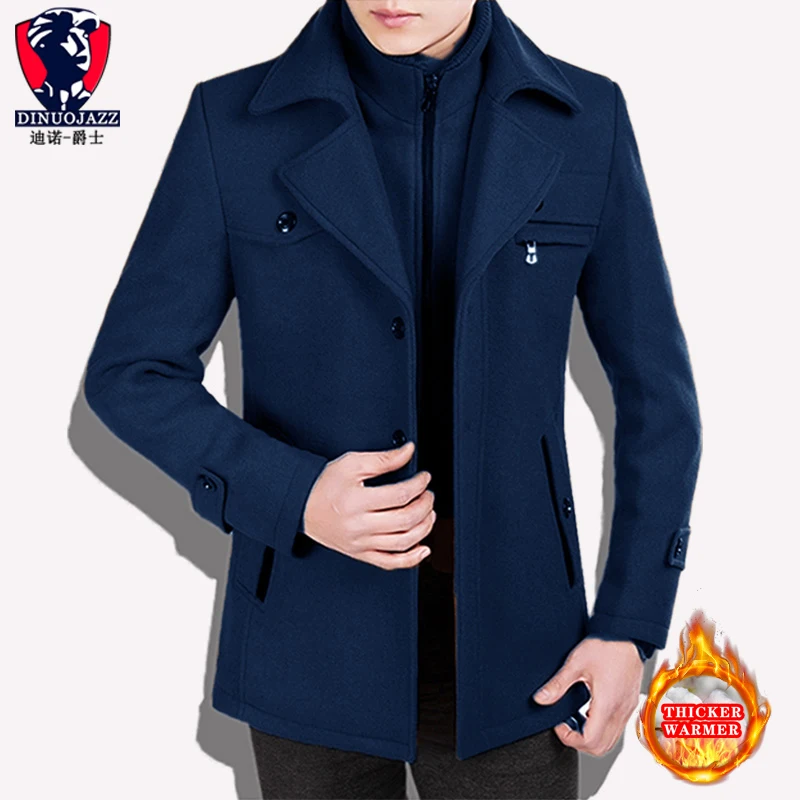 blue traverse zipper Новинка, мужское шерстяное пальто, зимнее пальто, мужское кашемировое зимнее утепленное длинное теплое пальто - Цвет: blue traverse zipper