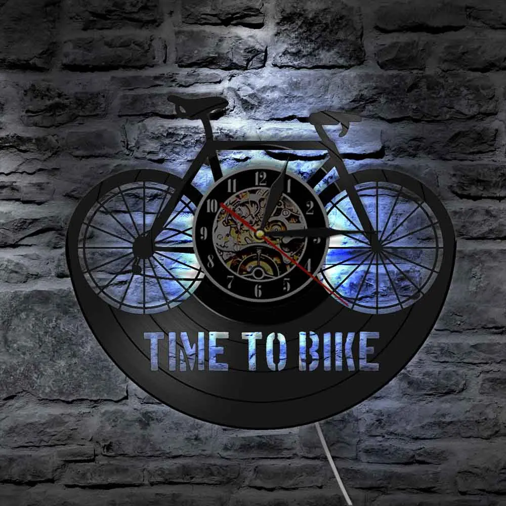 

Time To Bike Wall Art Clock Mountain Bike Vinyl Record Wall Clock Bikers Inspiration Quote Home Decor Bicycle Cyclist Lover Gift