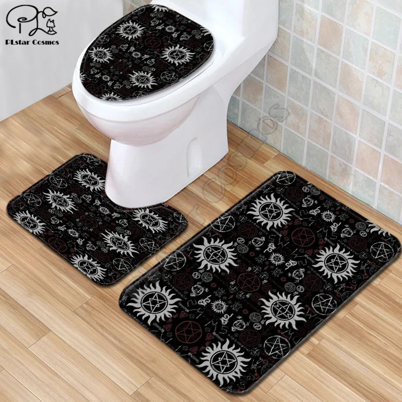 

Cartoon funny Psychedelic pattern 3D printed Bathroom Pedestal Rug Lid Toilet Cover Bath Mat Set drop shipping style-3