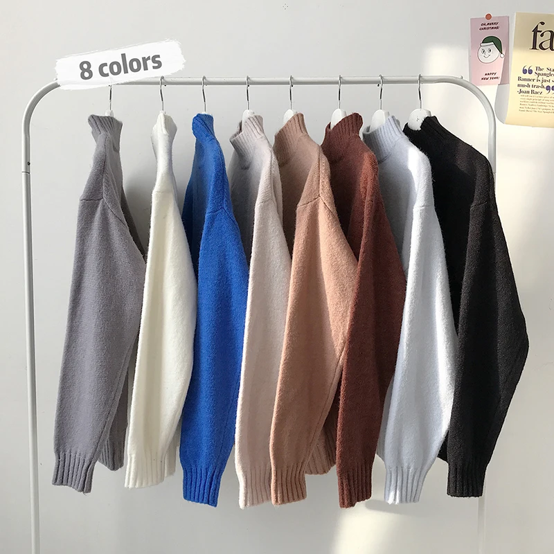 Мужская водолазка с высоким воротником вязаные свитера однотонная повседневная