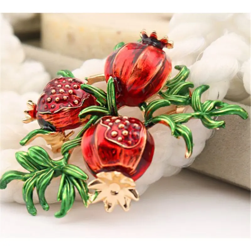 

Alloy Fruits Casual Weddings Brooch Pins Red Enamel Pomegranate Brooches For Women Brooch Gifts