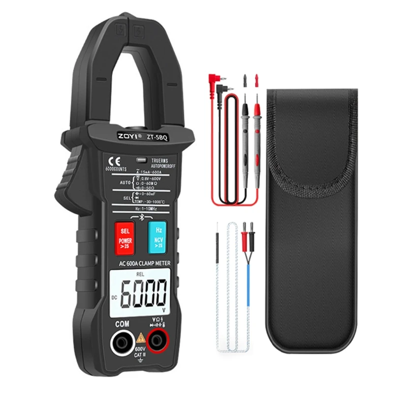 

Цифровой мультиметр-зажим с голубыми зубьями, 6000 отсчетов, автоматический выбор диапазона, мультиметр с тестером напряжения постоянного/пе...