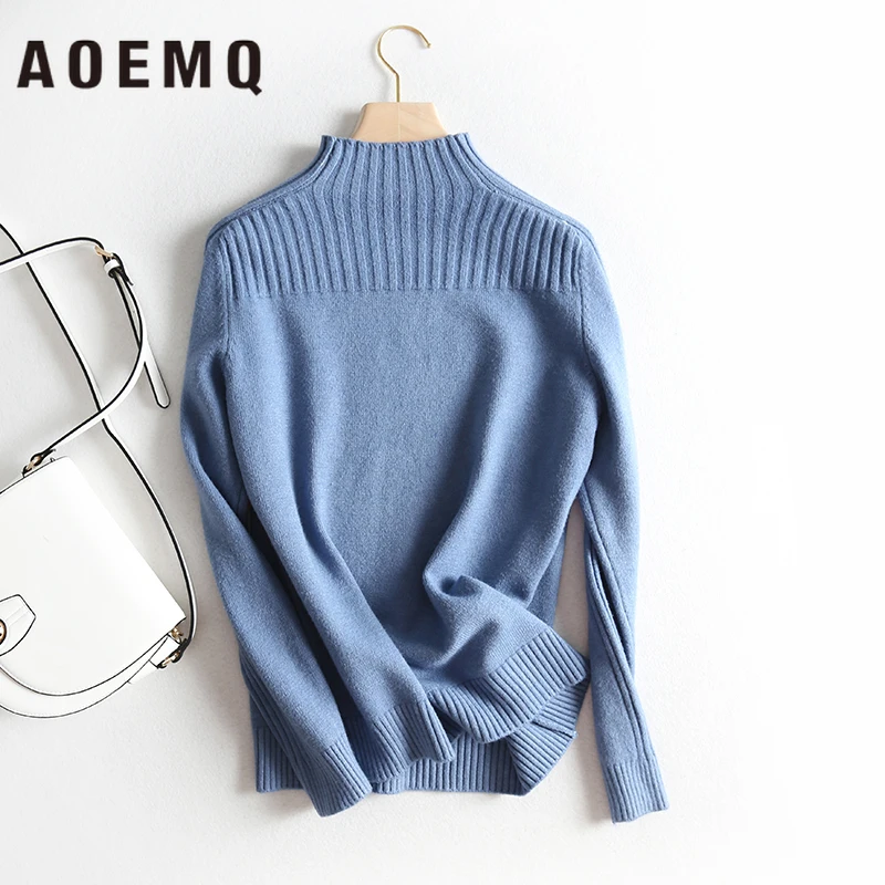 AOEMQ, зимняя одежда, свитер, 4 цвета, один размер, сохраняет тепло, свитер с высоким воротом, женские топы, пуловеры, полосатый свитер, топы