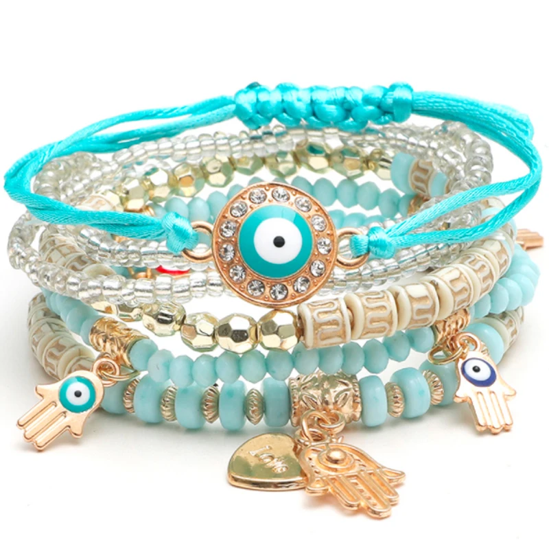 

Многослойный турецкий удачный браслет ручной работы с бусинами сглаза для женщин 2021 богемный темпераментный пляжный аксессуар подарок