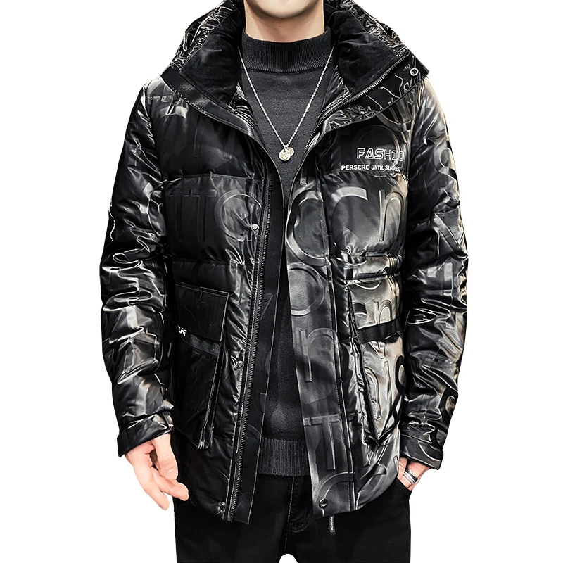 

Goose Down Jacket Men's Hooded Glossy Brand 2021 New Trend Handsome Fashion Men Winter Coat
