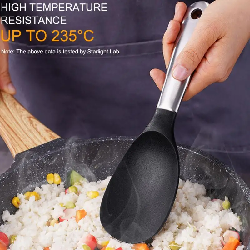 Ложка для риса из нержавеющей стали прочная нескользящая силиконовая ложка с