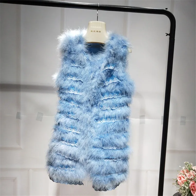 Женский меховой жилет из натурального страусиного пера Женская куртка одежда с