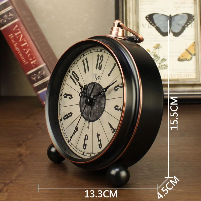 

Small Retro Desk Clock Silent Metal Creative Alarm Clock Bedroom Desktop Clock Roman Numerals Relogio Mesa Wrought Clocks AC50TC