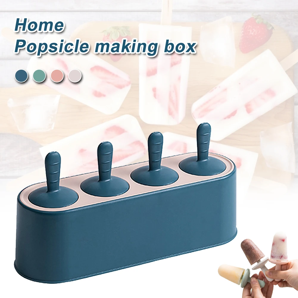 

1pc Homemade 4 Hole Silicone Dessert Ice Cream Molds Reusable Durable DIY Tray Holders Molds Ice Box Ice Molds