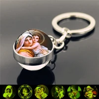 wg 1pc 21 style virgin mary christ luminous keychain pendant cabochon glowing glow in the dark keychain holder ornament jewelry