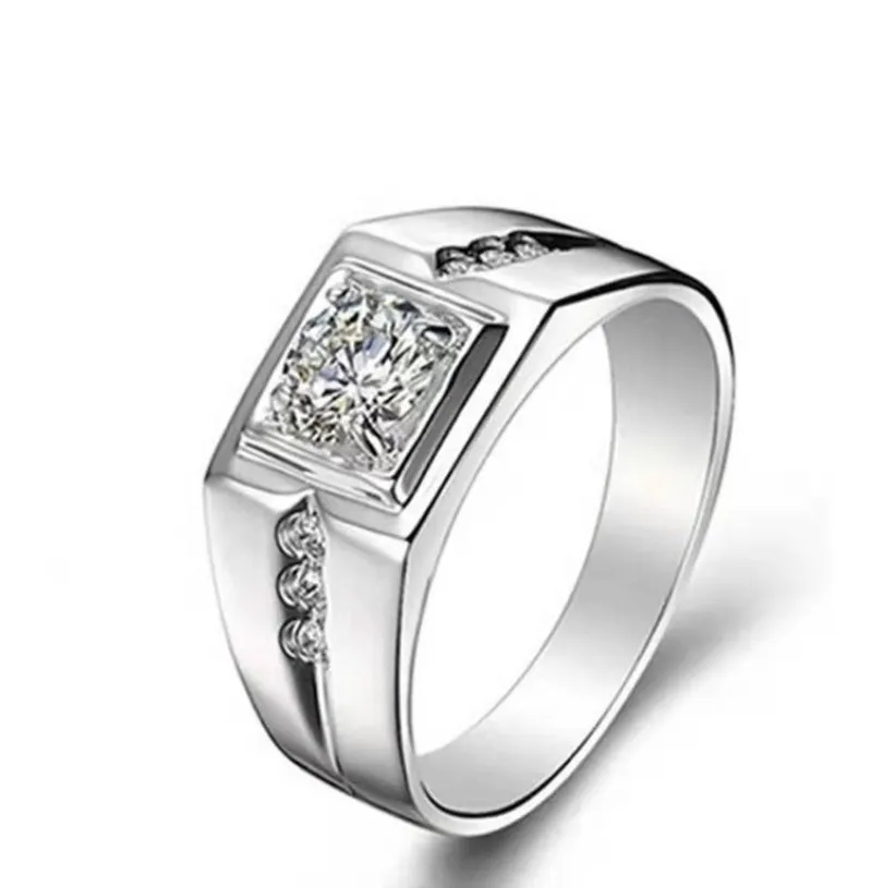 

Hot Sale Office Style Men's Square Geometric Finger Ring with Dazzling AAA Cubic Zircon Crystal Rhinestone for Party Wedding