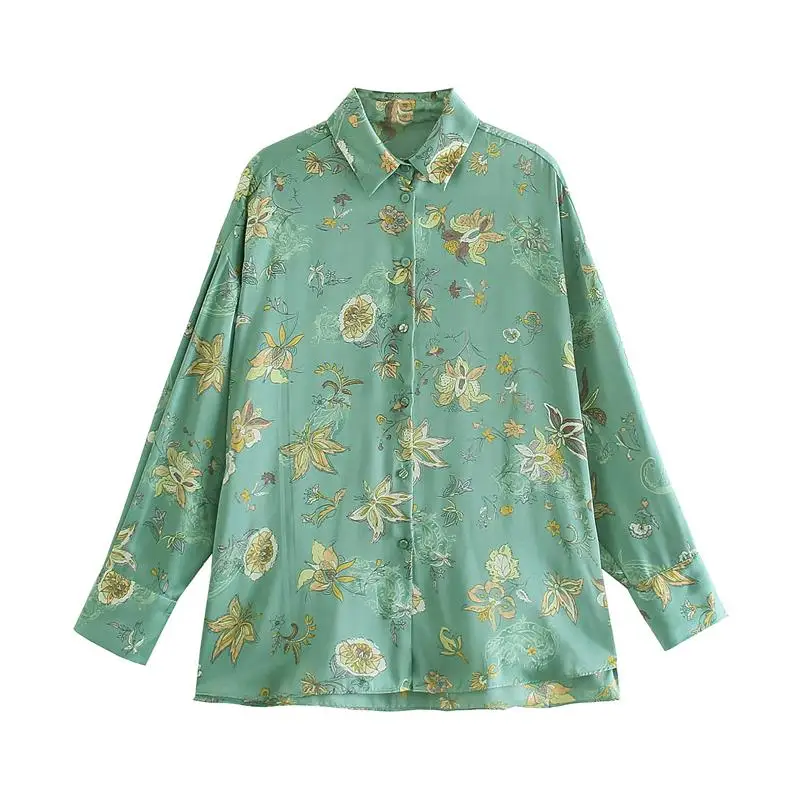 

Блузка женская с цветочным принтом, на пуговицах, с длинным рукавом