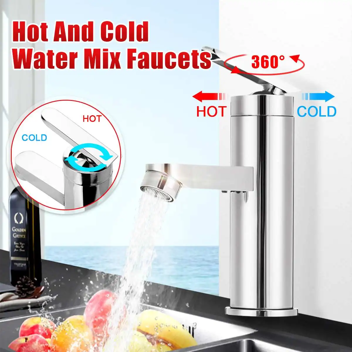 

Xueqin 1 PC Chrome Copper Water Faucet Single Handle Hot Cold Water Mix Faucets Wash Basin Sink Tap For Home Kitchen Bathroom