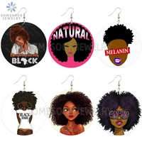 somesoor melanin girl gang afro natural hair wooden drop earrings african black unapologetically design jewelry for women gifts