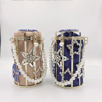 crystal metal basket evening clutch bag women alloy cage pearls handmade beaded luxury purses and handbags for wedding party