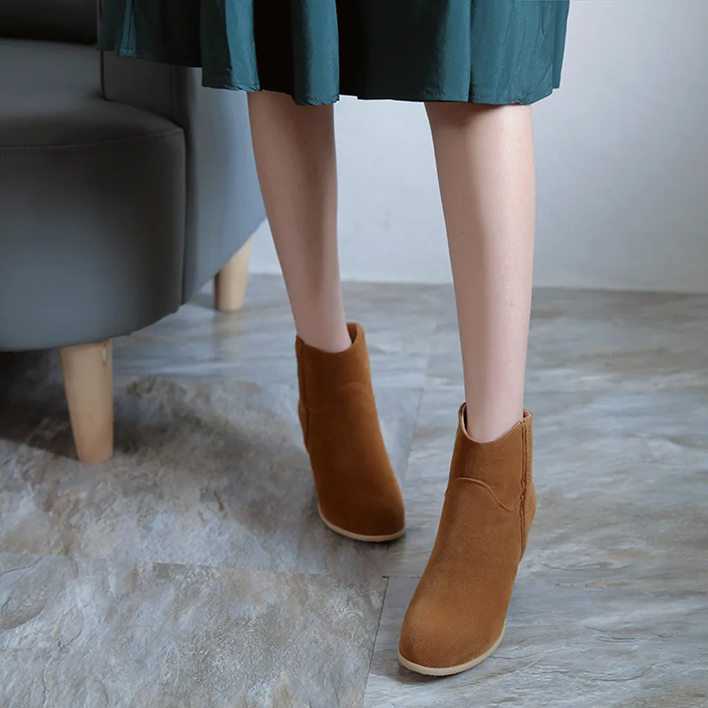 

2019 New Autumn Winter Women Boots Thick heel Large size Non-slip European Ladies shoes PU Fashion high heels Boots 35-43