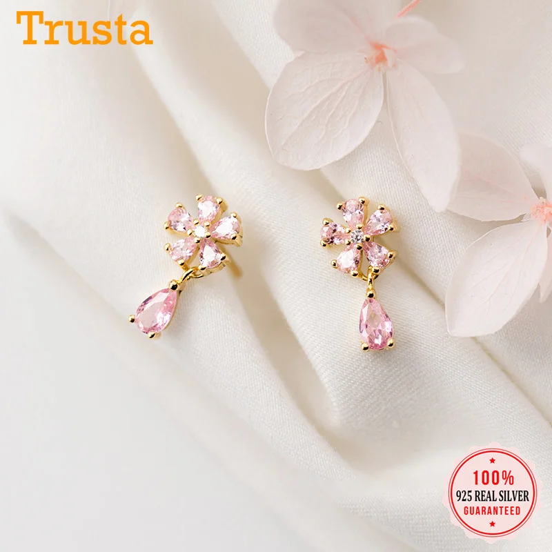 Trusta, 925 пробы, серебряные серьги-гвоздики, соединенная цепочка, модное ювелирное изделие на день рождения дочери, подарок, хорошее ювелирное изделие DS1434