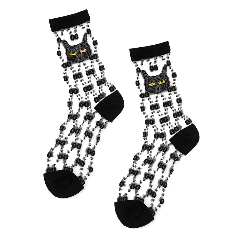 

Creative Harajuku Letter D Silk Tide Socks Thin Women Fashion Elastic Tulle Ankle Socks Cartoon Mesh Transparent Flower Socks