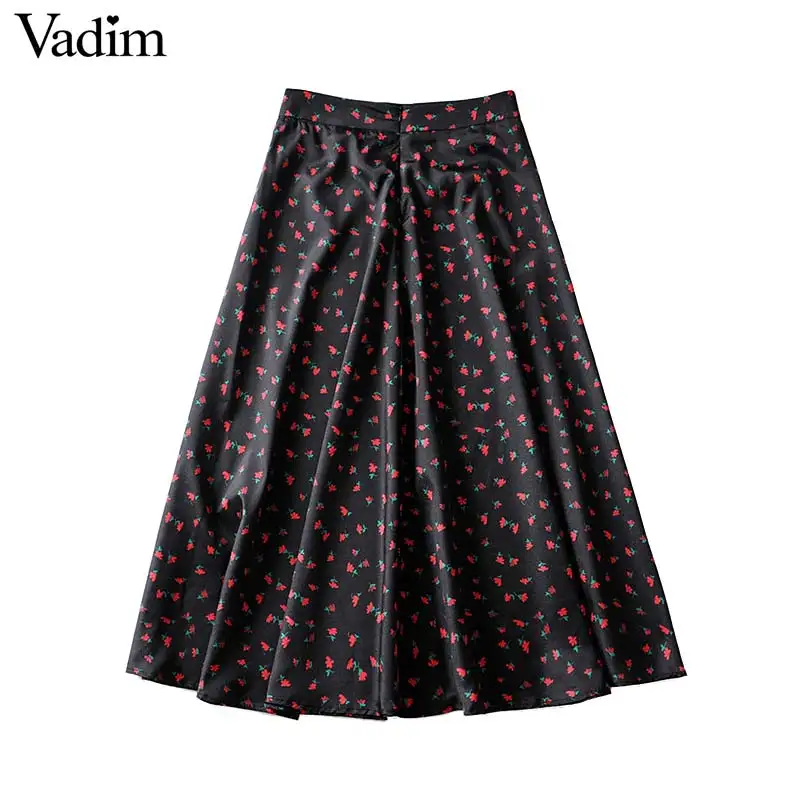 Vadim Женская винтажная Цветочная юбка миди с принтом на молнии сзади