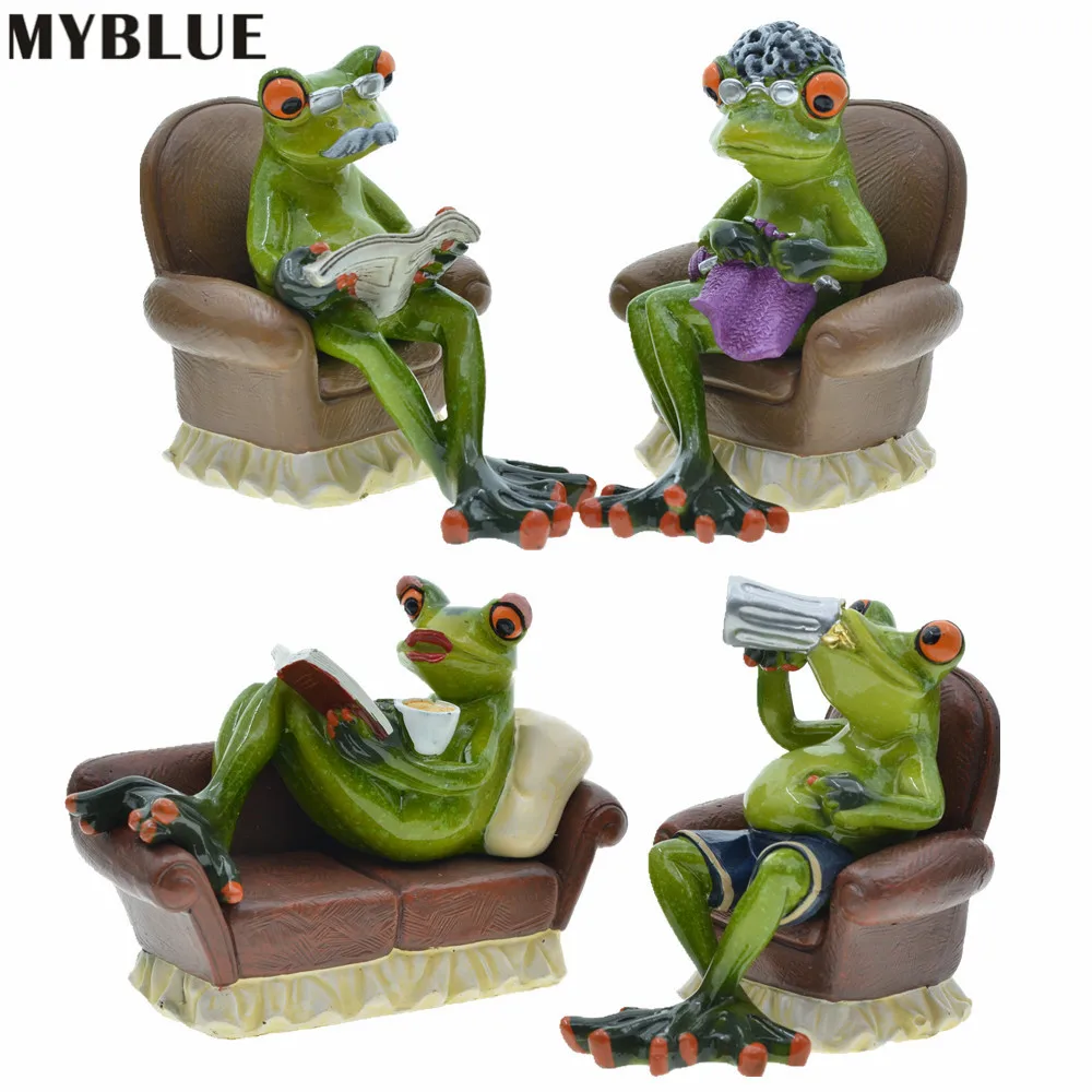 MYBLUE-estatuilla de resina Kawaii para jard&iacute;n, figura de rana en miniatura de estilo n&oacute;rdico, accesorios de decoraci&oacute;n para habitaci&oacute;n del hogar, para disfrutar de la vida, 2 unids/set por Set-0