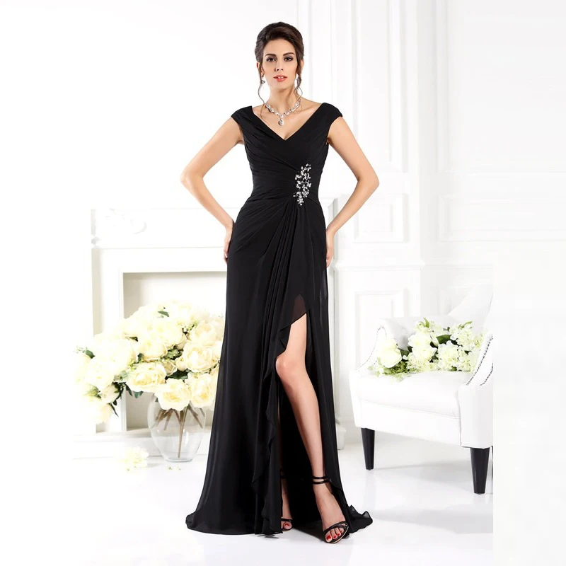 Оптовая продажа сексуальное шифоновое платье с разрезом по бокам рукавами