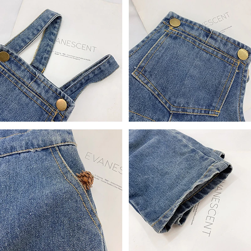 

Baby Boys Girls Casual Pants Korean Spring Kids Casual Mid Waist Denim Overalls 2021 New Fall Children Suspender Trousers