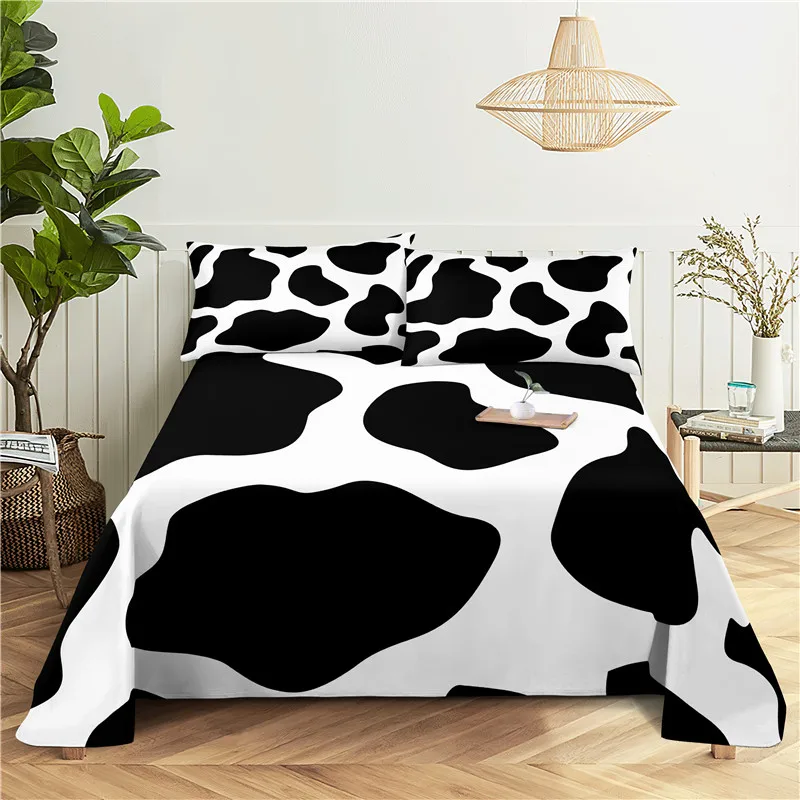 

Cows And Patterns Bedding Sheet Home Digital Printing Polyester Bed Flat Sheet With Pillowcase Print Bed Sheet