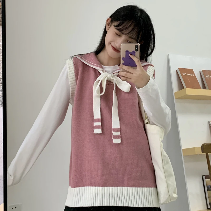 Женские свитера в японском стиле Kawaii Ulzzang милый свободный свитер с бантом для