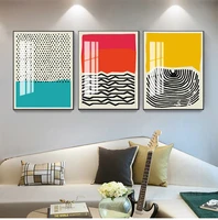 modern multicolored red blue abstract geometric wall art canvas painting picture poster and print gallery living room home decor
