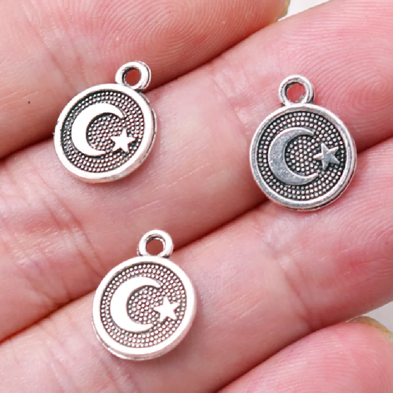 30 шт. Мини Накладной Луной и звездами турецким флагом подвески с мусульманское