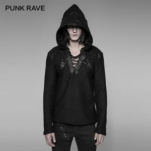 Мужские черные пуловеры в стиле панк, готические повседневные Пуловеры из искусственной кожи в стиле рок, мужские футболки с капюшоном